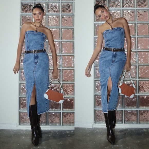 🦃24 HOUR SALE🦃 Put A Record On Denim Tube Midi Dress - Picture 5 of 6